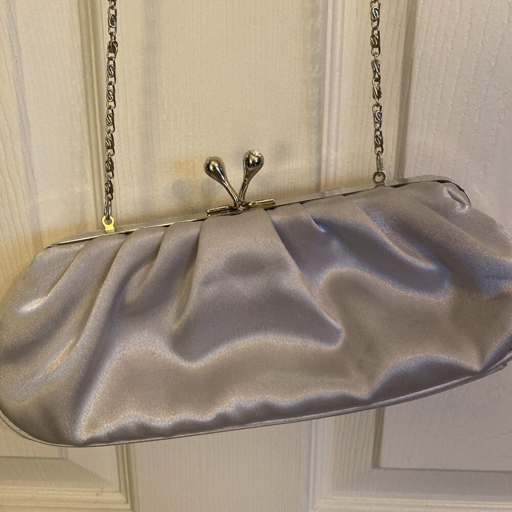 Jessica McClintock Y2K Formal Dressy Gray Evening Purse Satin Clutch Bag